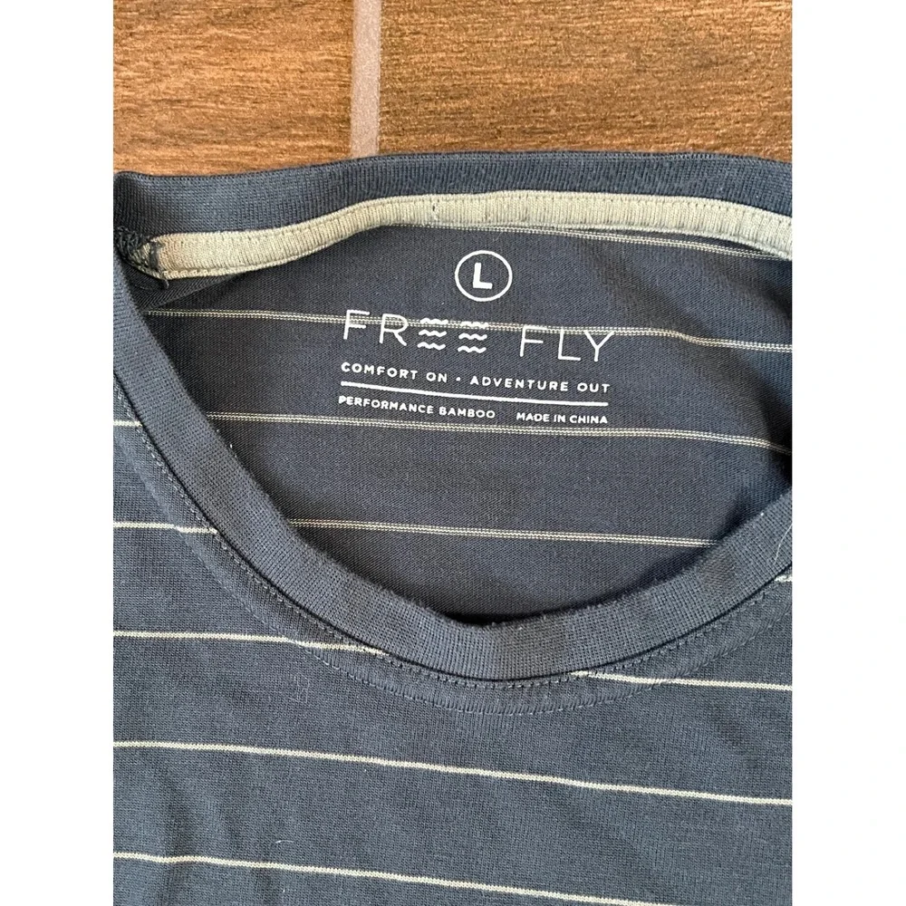 Free Fly Mens Performance Bamboo Long Sleeve Striped Crew Neck Shirt Blue Large - Picture 3 of 6